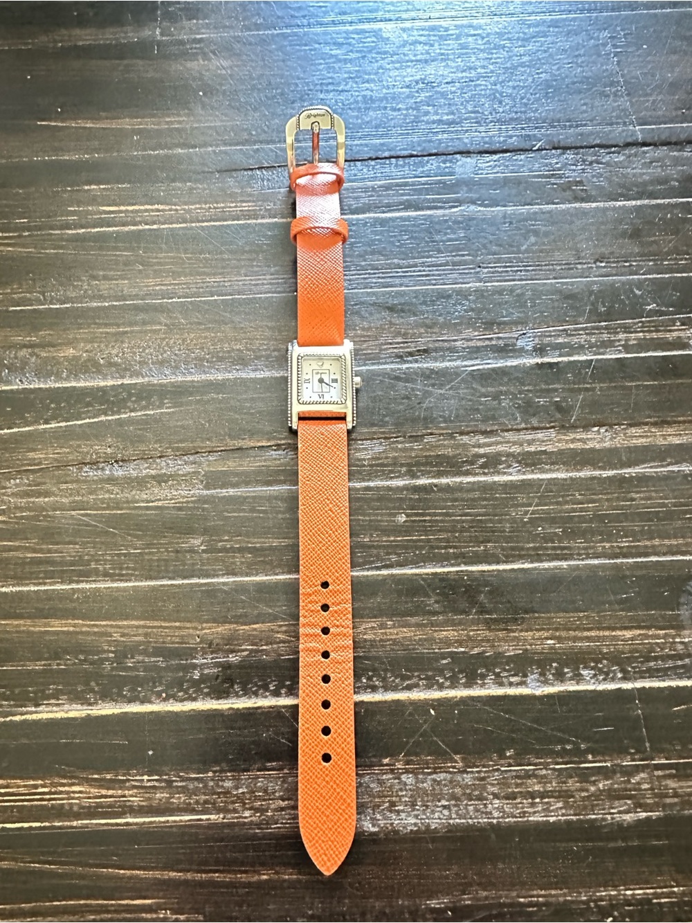 Brighton Square-Dial Women's Watch with Orange Leather Strap